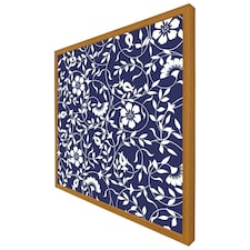 White flowers on navy (Picture Frame) Brown | Oak | XS
