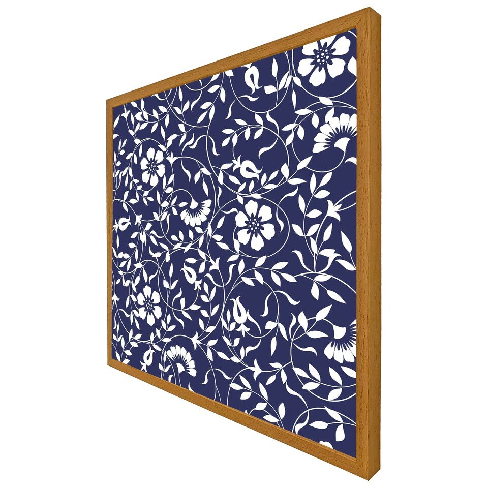 image 1 of White flowers on navy (Picture Frame) Brown | Oak | XS
