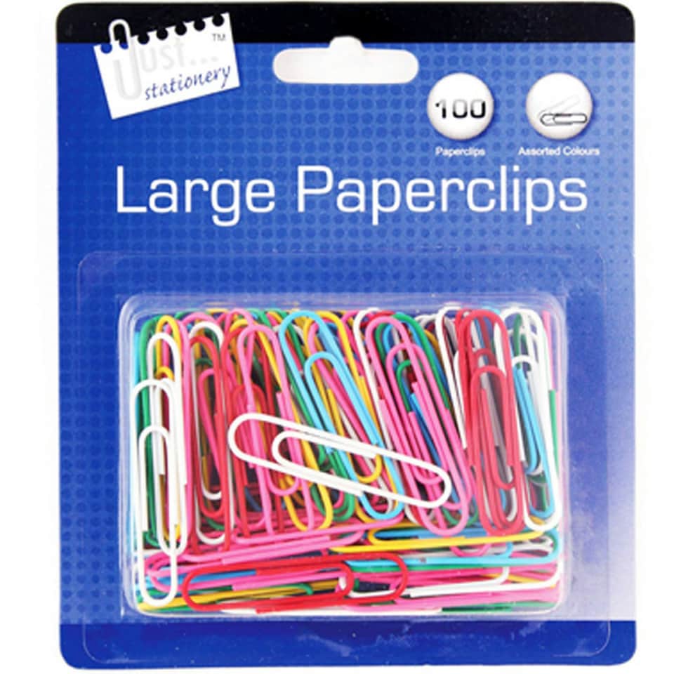 Just Stationery 100 Large Paperclips - Multicoloured - One Size