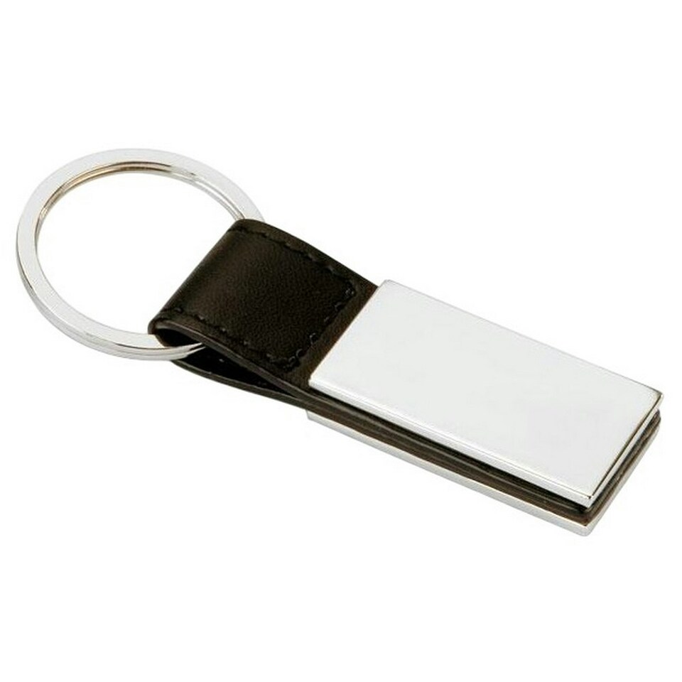MidOcean Rectanglo PU & Metal Keyring - Black/Silver - One Size