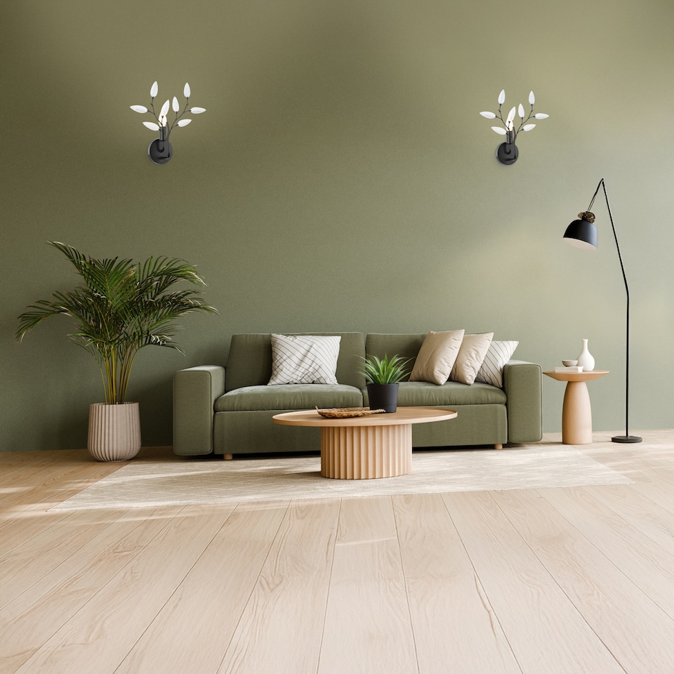 image 1 of Modern Birch Matte Black Wall Lighting Fixture with Transparent Acrylic Leaves | Black