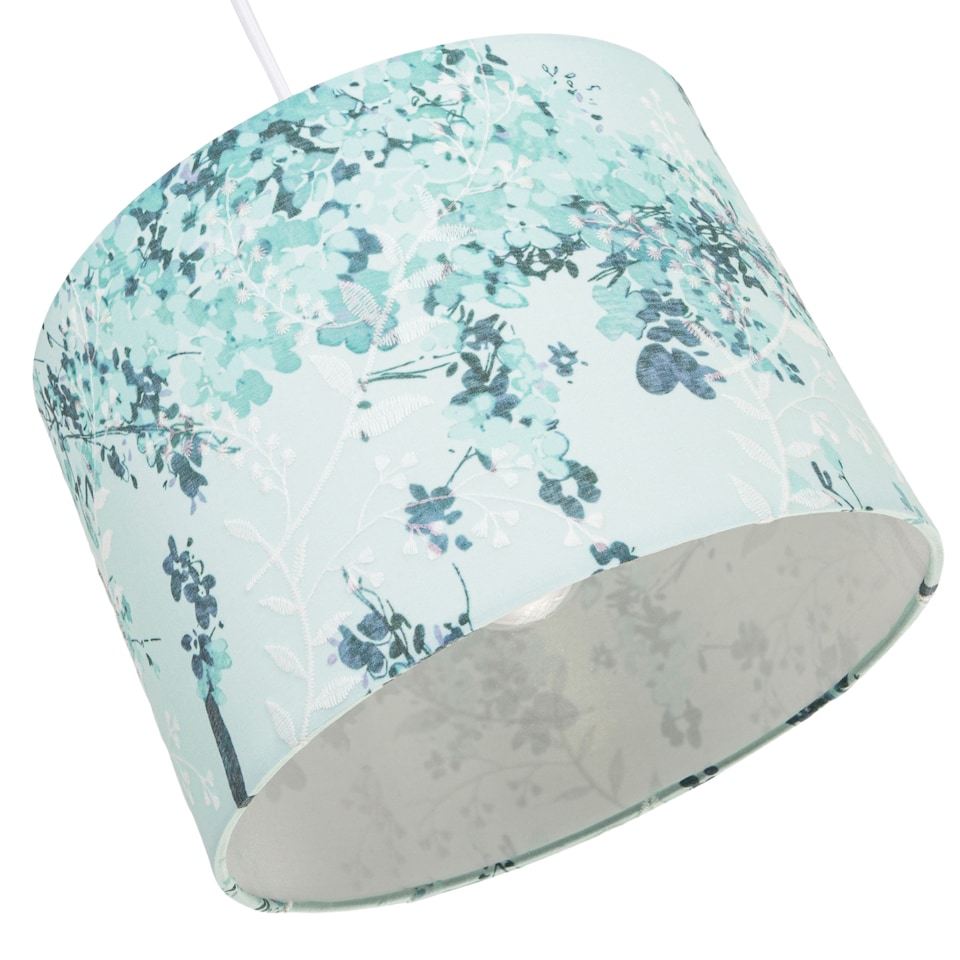 image 1 of Modern Classic Duck Egg and Emerald Green Floral Fabric Shade with Inner Lining | Blue | 12"