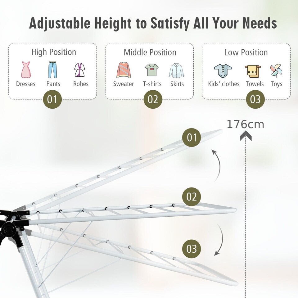 image 1 of COSTWAY Foldable 2 Level Clothes Drying Rack Garment Drying Hanger Height Adjustable