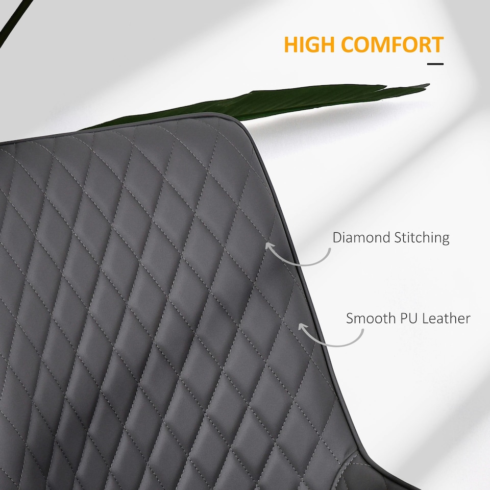 image 1 of HOMCOM Set Of 2 Quilted PU Leather Dining Chairs w/ Metal Frame 4 Legs Grey