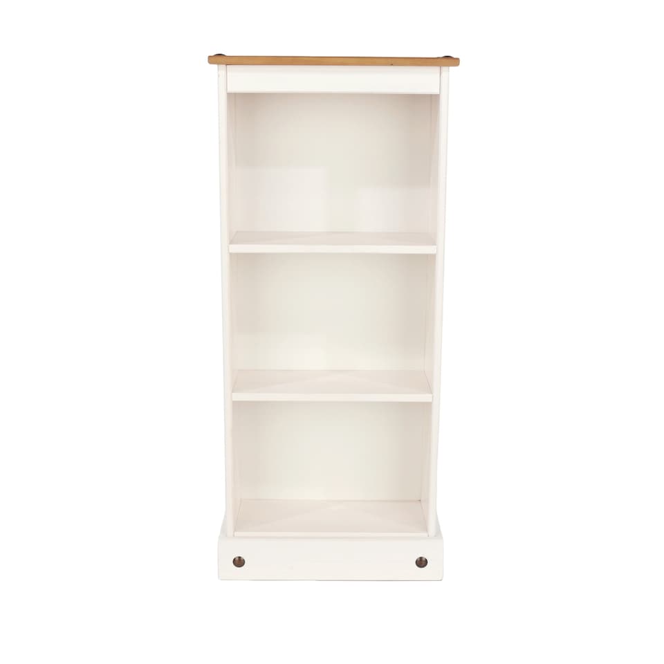 image 1 of Premium Corona 3-Shelf Low Narrow Bookcase - Solid Pine Construction with Wax Finish and Antique Wax Top | White | White Wax | One Size | 1
