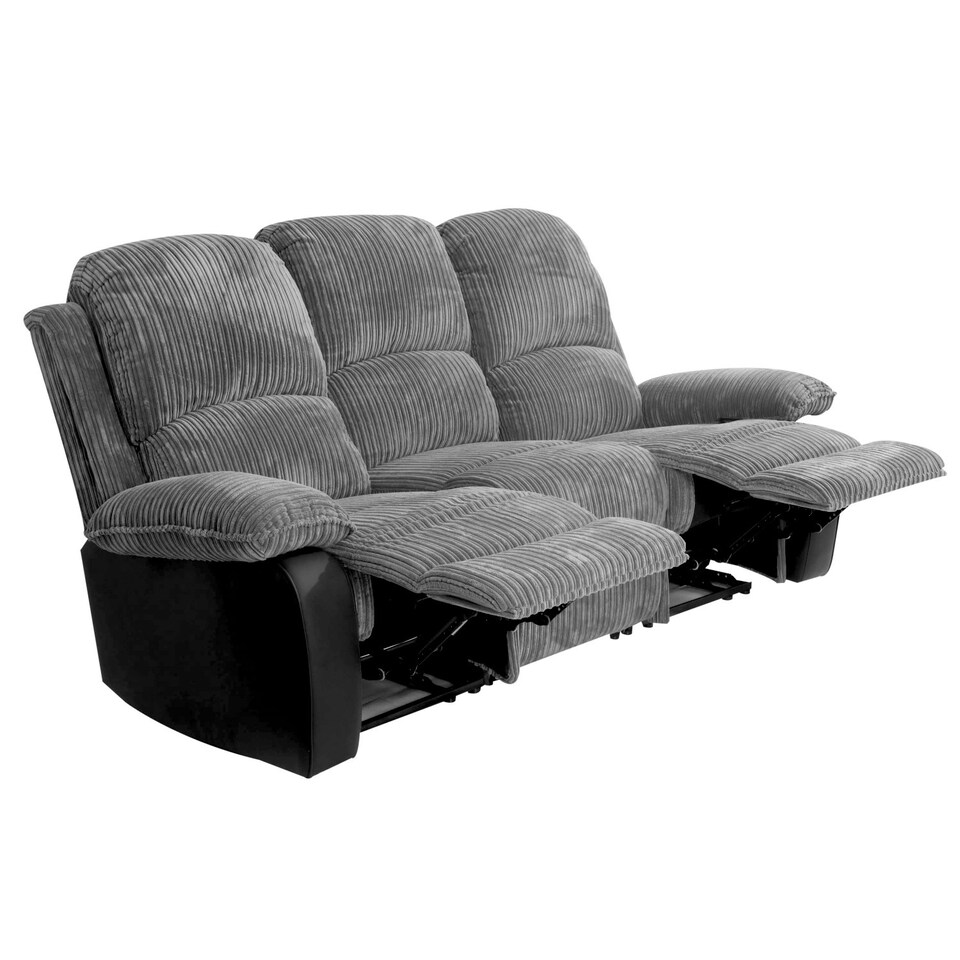 image 1 of Grey Jumbo Cord Reclining Sofa Suite With Armchair, 2-Seater Sofa And 3-Seater Sofa