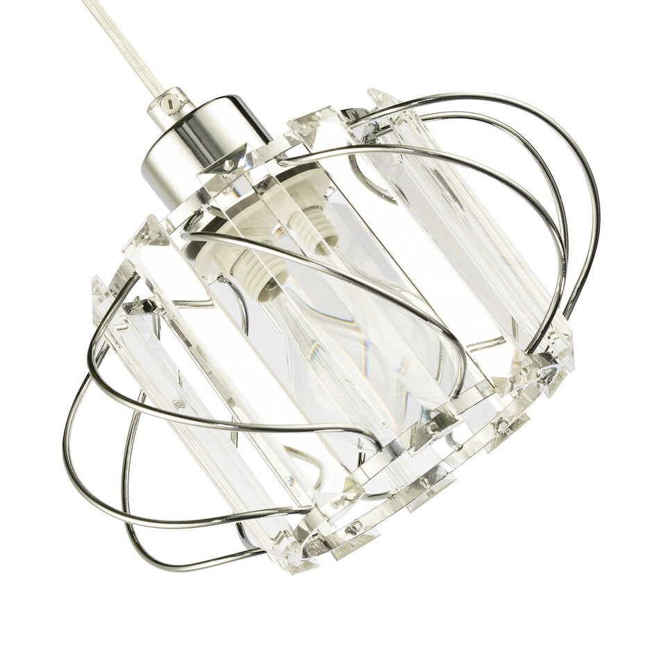 image 1 of Modern Pendant Lamp Shade with Clear Acrylic Rectangular Prims and Chrome Frame | Chrome
