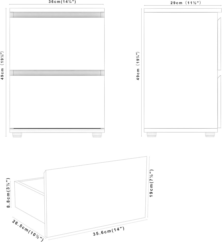 image 1 of URBNLIVING 2 Drawer Bedside Cabinet Handle Free Nightstand | Multi | White Carcass + Rustic Brown Drawers | 1