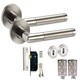 image 1 of Golden Grace Mitred Style Modern Key Lock Door Handles Lever Latch on Round Rose in Duo Finish with Hinges | Grey | 1 Set
