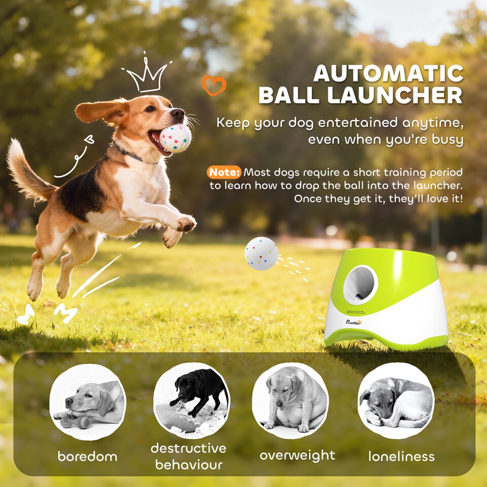 image 1 of PawHut Automatic Dog Ball Launcher with 5 ETPU Balls, Green