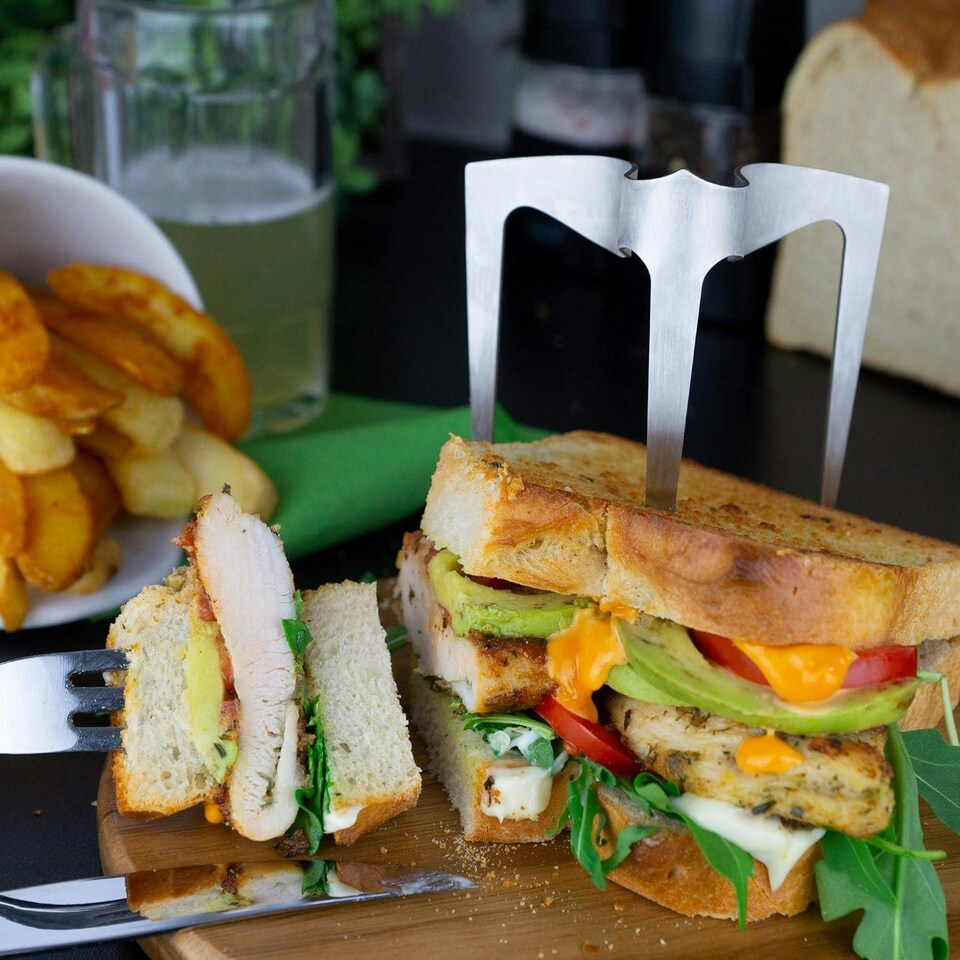 image 1 of Burger Skewer 18/8 Stainless Steel with Wooden Plate 20cm Diameter