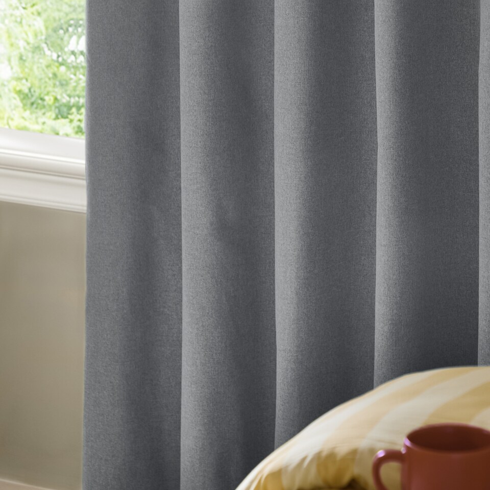 image 1 of Furn The Ultimate Blackout Textured Woven Eyelet Curtain Pair | Blue | Denim | 1