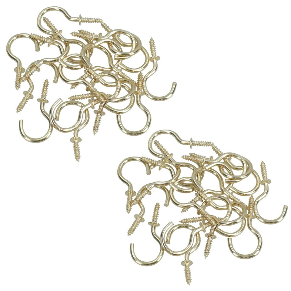 image 1 of 25mm Cup Hook Screws Picture Curtain Hangers Fasteners Brass Coated 40pc