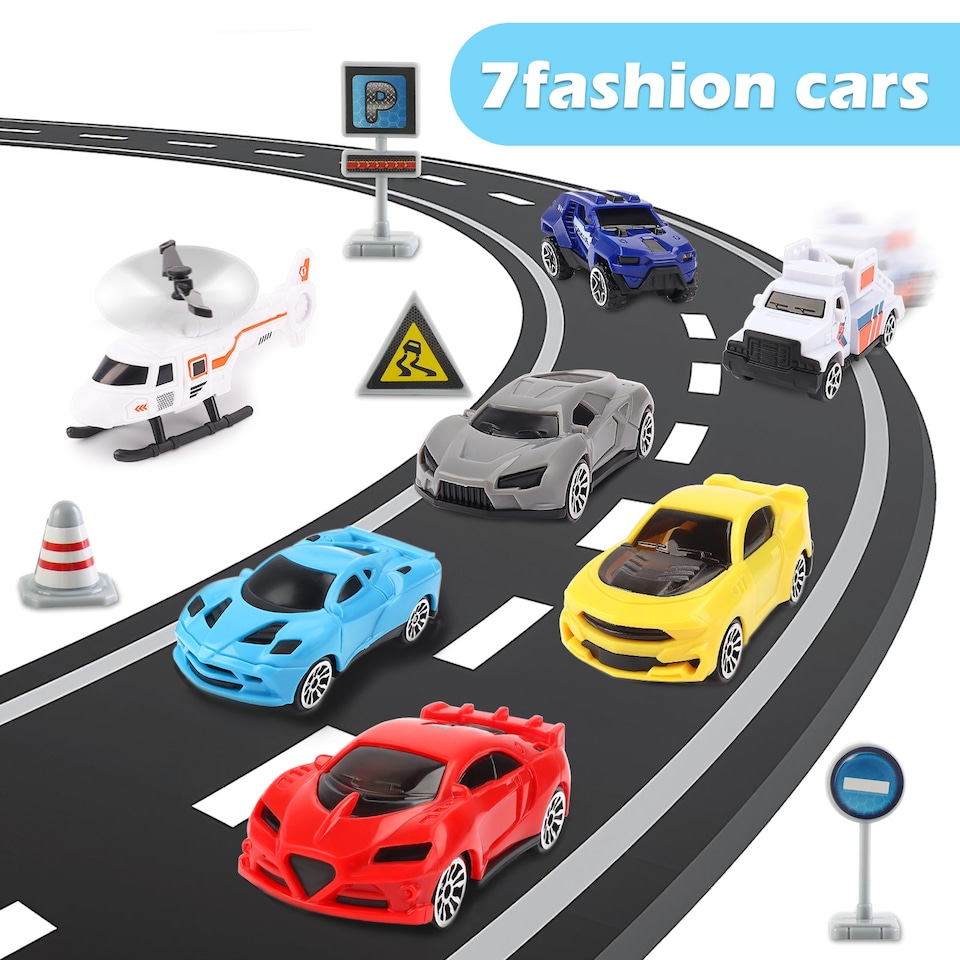 image 1 of Transport Cargo DIY Plane Car Toy Play Set – With 4 Mini Cars, Helicopter & Ramp – Educational Vehicle Storage Toy for Kid