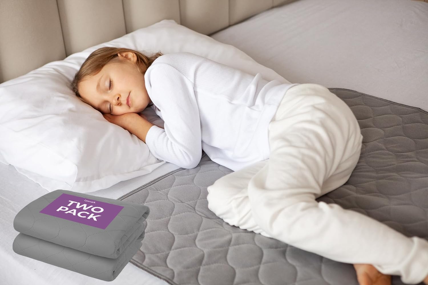 Lynmark 2x Toddler Potty Training Bed Pads, Absorbs Up to 1000ml, 85x70cm | Grey | 2 pack | 2