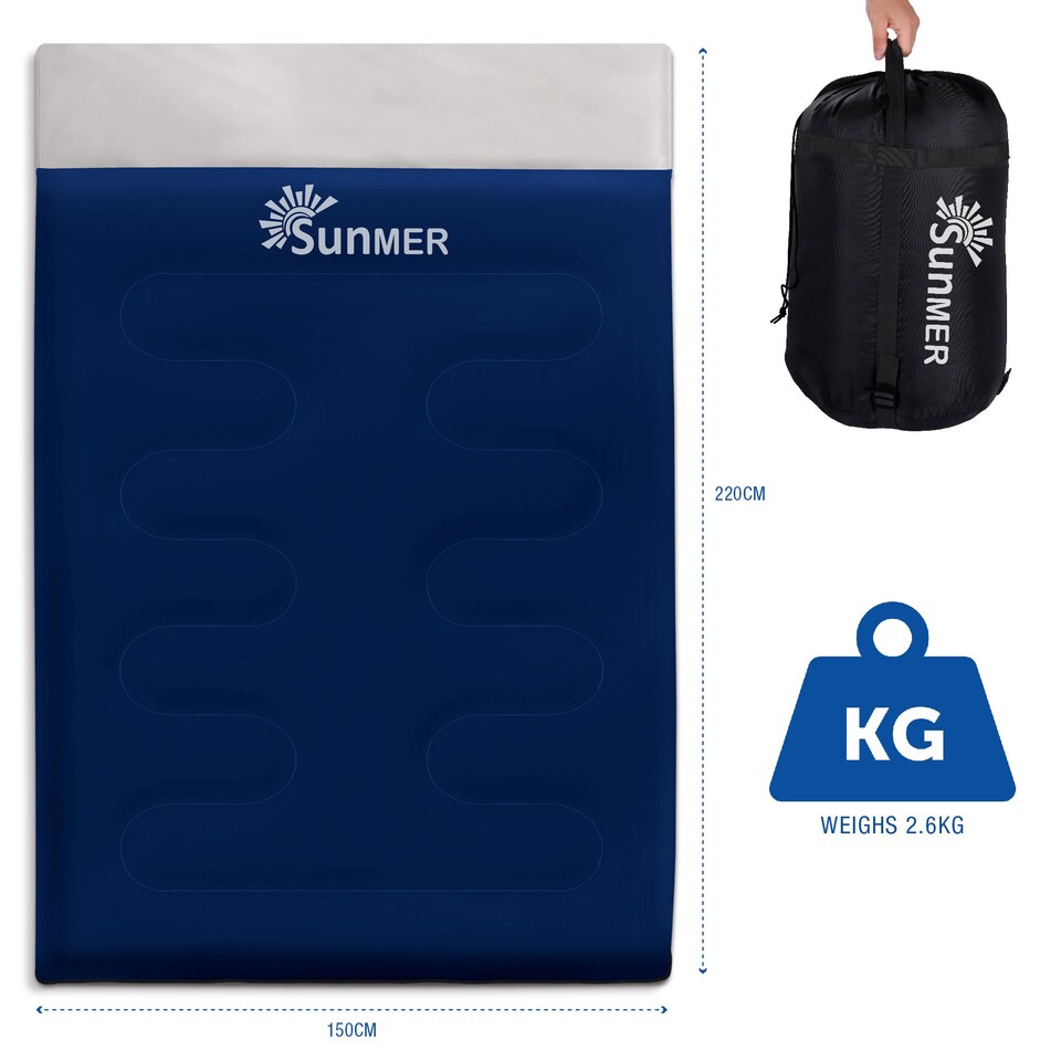 image 1 of SUNMER Double Sleeping Bag - Converts to 2 Singles - 4-Season 300GSM - Navy