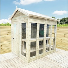 14 x 10 Pressure Treated Tongue And Groove Apex Summerhouse - Potting Shed - Bench + Safety Toughened Glass + RIM Lock with Key (14' x 10') / (14ft x 10ft)
