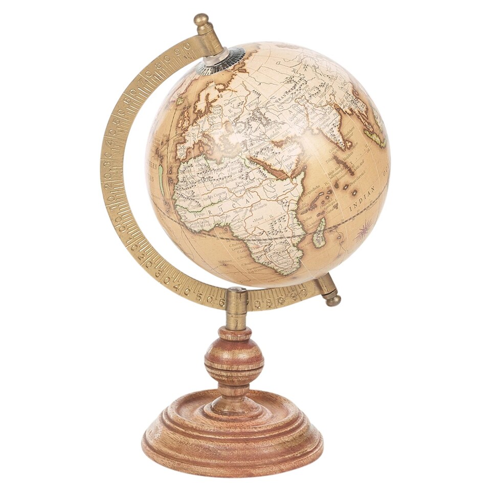 image 1 of World Globe On Wood & Metal Stand Desk Vintage Style Educational | Green | Copper 45cm