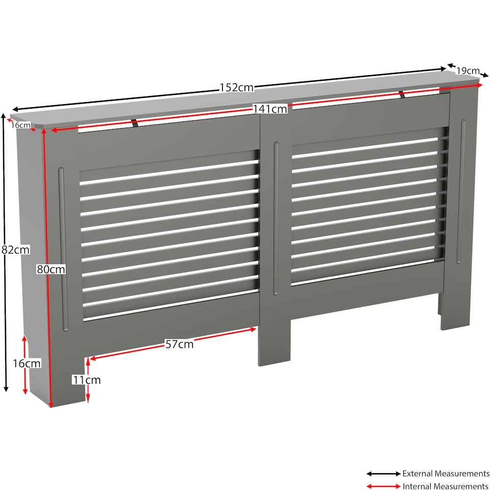 image 1 of Vida Designs Milton Radiator Cover Painted MDF Slatted Cabinet, Grey, 152cm