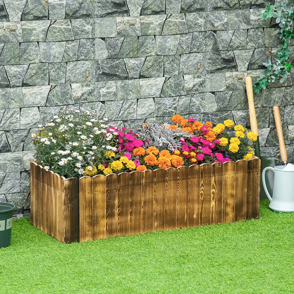 image 1 of Outsunny 109L Raised Flower Bed Garden Container Box Planter Display Wood | Brown | Natural Wood Color