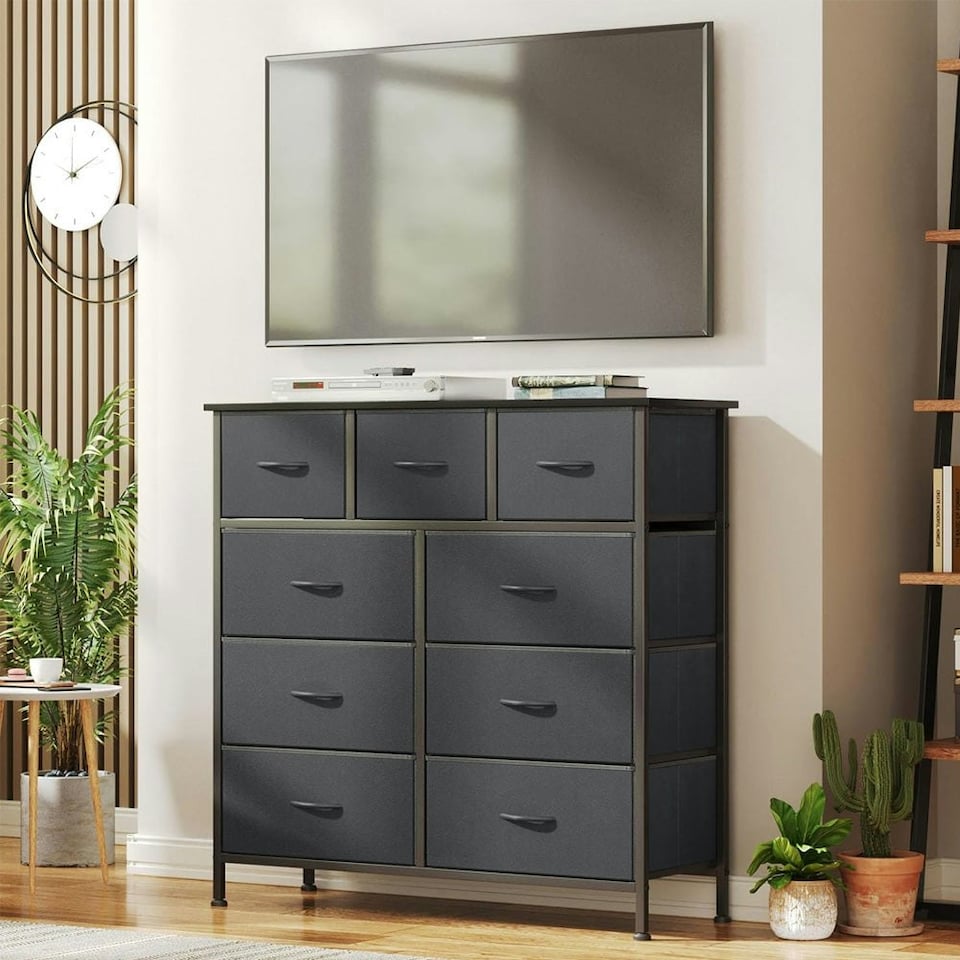 image 1 of Steel Frame Freestanding 9 Drawer Storage Cabinet, Storage Organizer for Bedroom Living Room - Grey