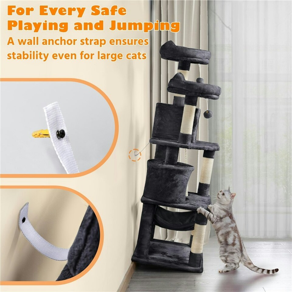 image 1 of Yaheetech 158 cm Multi Level Cat Tree with Condos Black