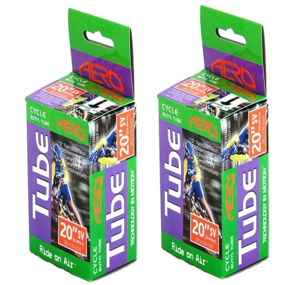 image 1 of Aero Sport Set x 2 Butyl 20" x 1.75-2.125 MTB Bike Bicycle Inner Tubes Schrader Valve