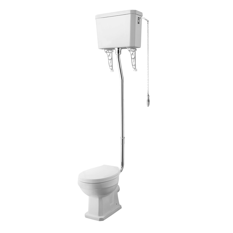 image 1 of Traditional High Level Toilet Pan, Cistern, Flush Pipe Kit - White