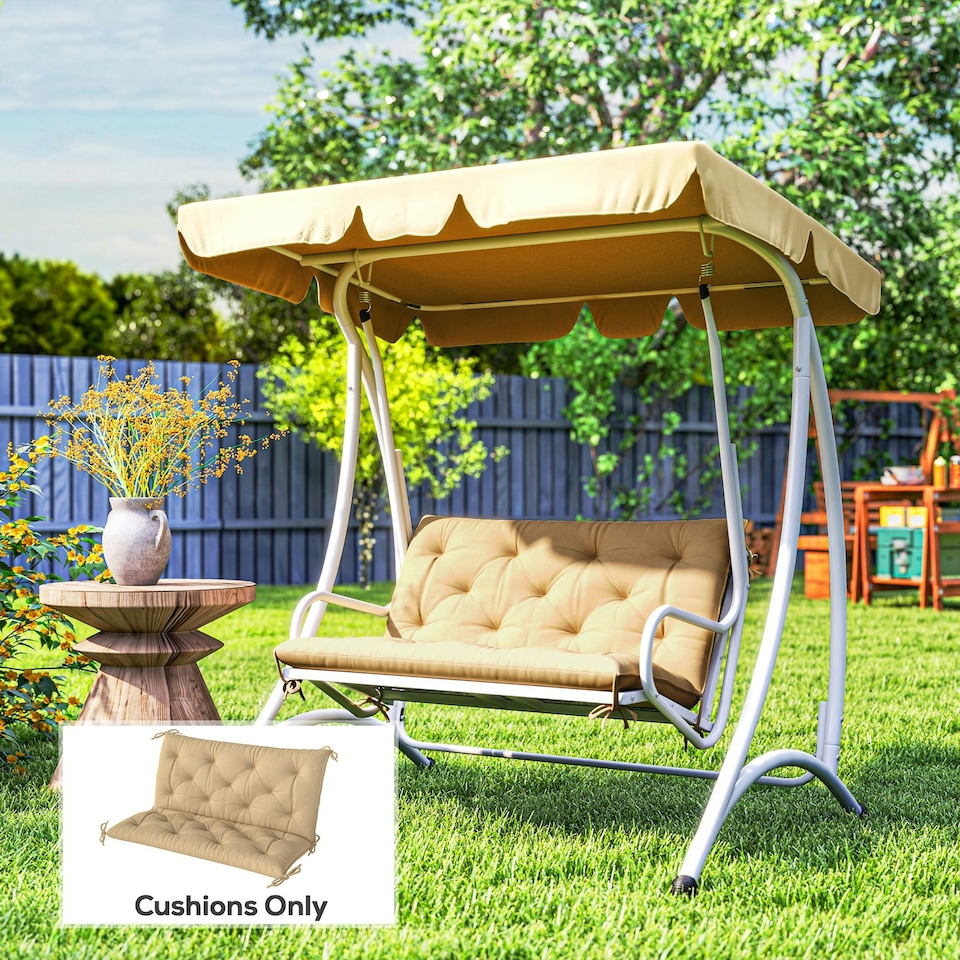 image 1 of Outsunny 2 Seater Garden Bench Cushion Outdoor Seat Pad with Ties Khaki 