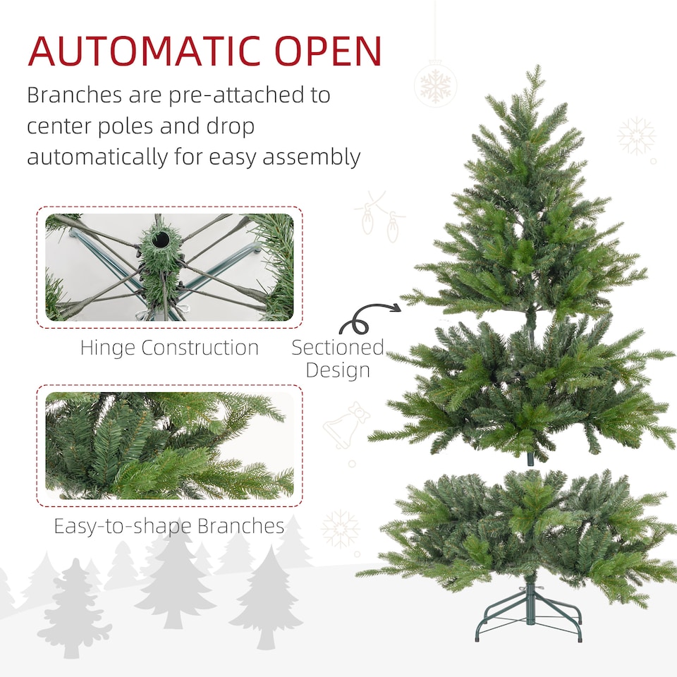 image 1 of HOMCOM 5ft Artificial Christmas Tree with 1309 Tips, Metal Base, Realistic Hinged mas Tree for Home Office, Green