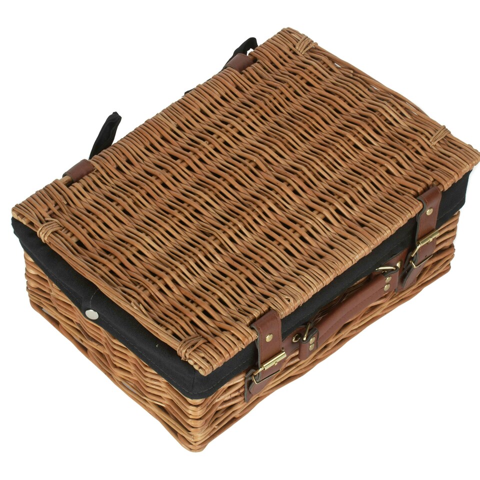 image 1 of 35cm Light Steamed Wicker Picnic Basket with Lining Black | Black | One Size
