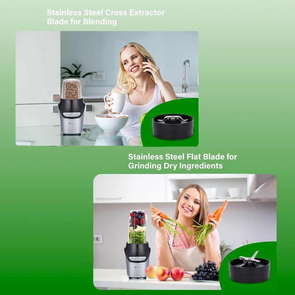 image 1 of PureMate Smoothie Maker and Blender, 1000 Watts, 8 Piece Set, 3 Speed Settings, Stainless Steel Blades Silver