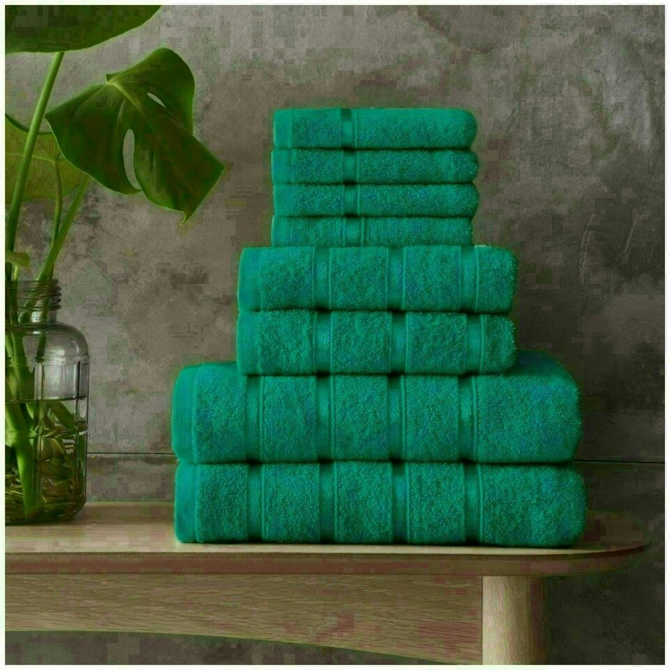 image 1 of VELVETIO 8 Piece Towel Bale Set Boston Shiny Stripe Pattern - 100% Cotton, 450 GSM Green | Teal