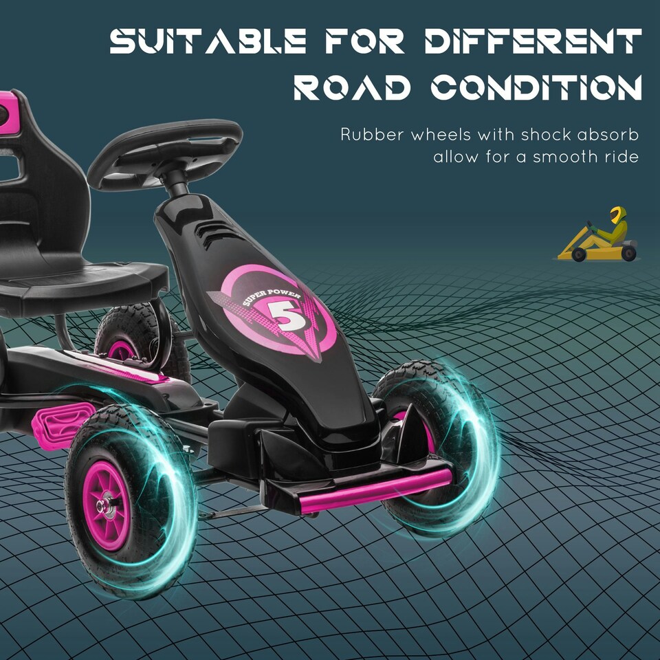 image 1 of HOMCOM Children Pedal Go Kart w/ Adjustable Seat, Rubber Wheels, Brake - Pink