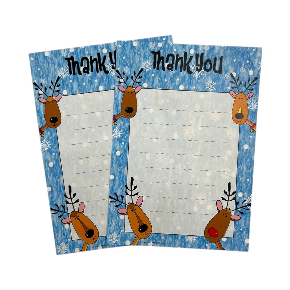 image 1 of Pack of 20 Christmas Snow Reindeer Thank You Sheets With Envelopes