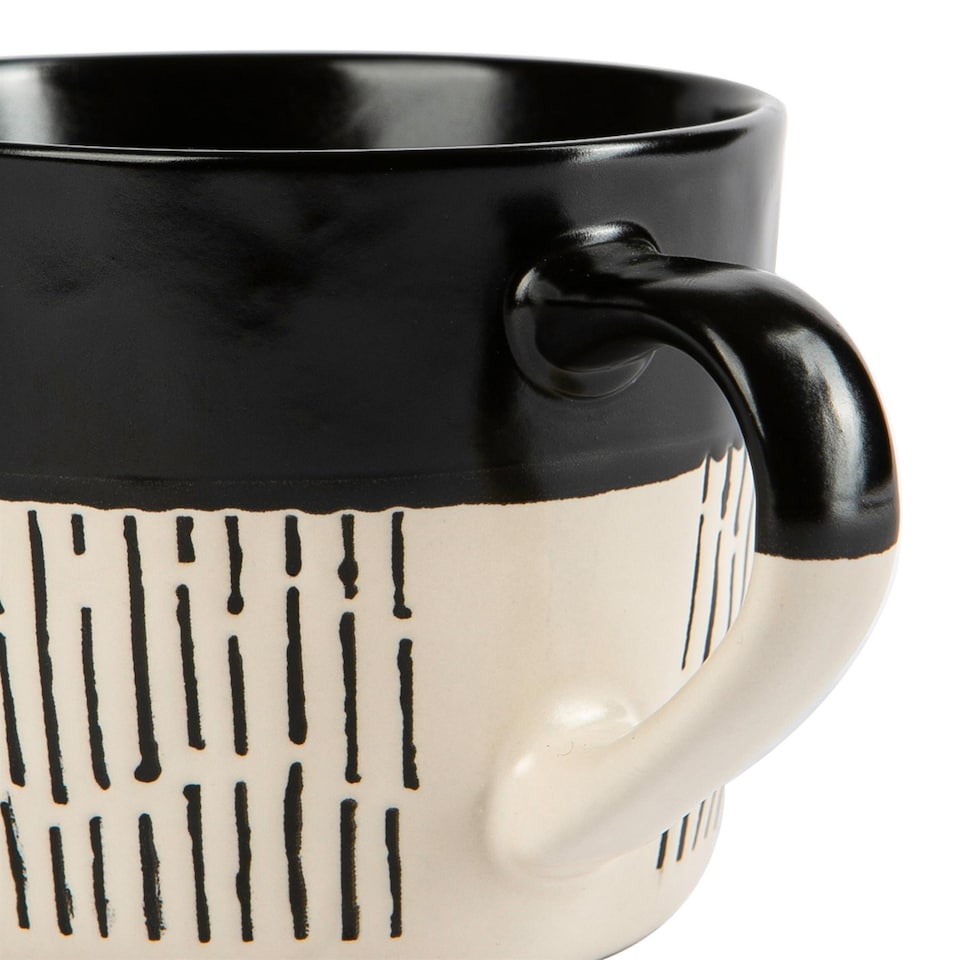 image 1 of Nicola Spring Ceramic Dipped Dash Coffee Mugs - 475ml - Black - Pack of 6 | Black | Black