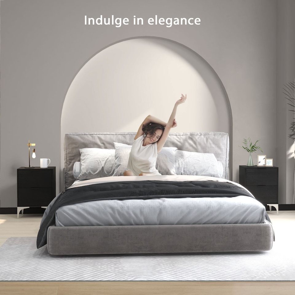 image 1 of HOMCOM Bedside Tables Set of 2, Modern Nightstand with 2 Drawers, Small Sofa End Tables with Storage and Steel Legs for Bedroom, Living Room, Black