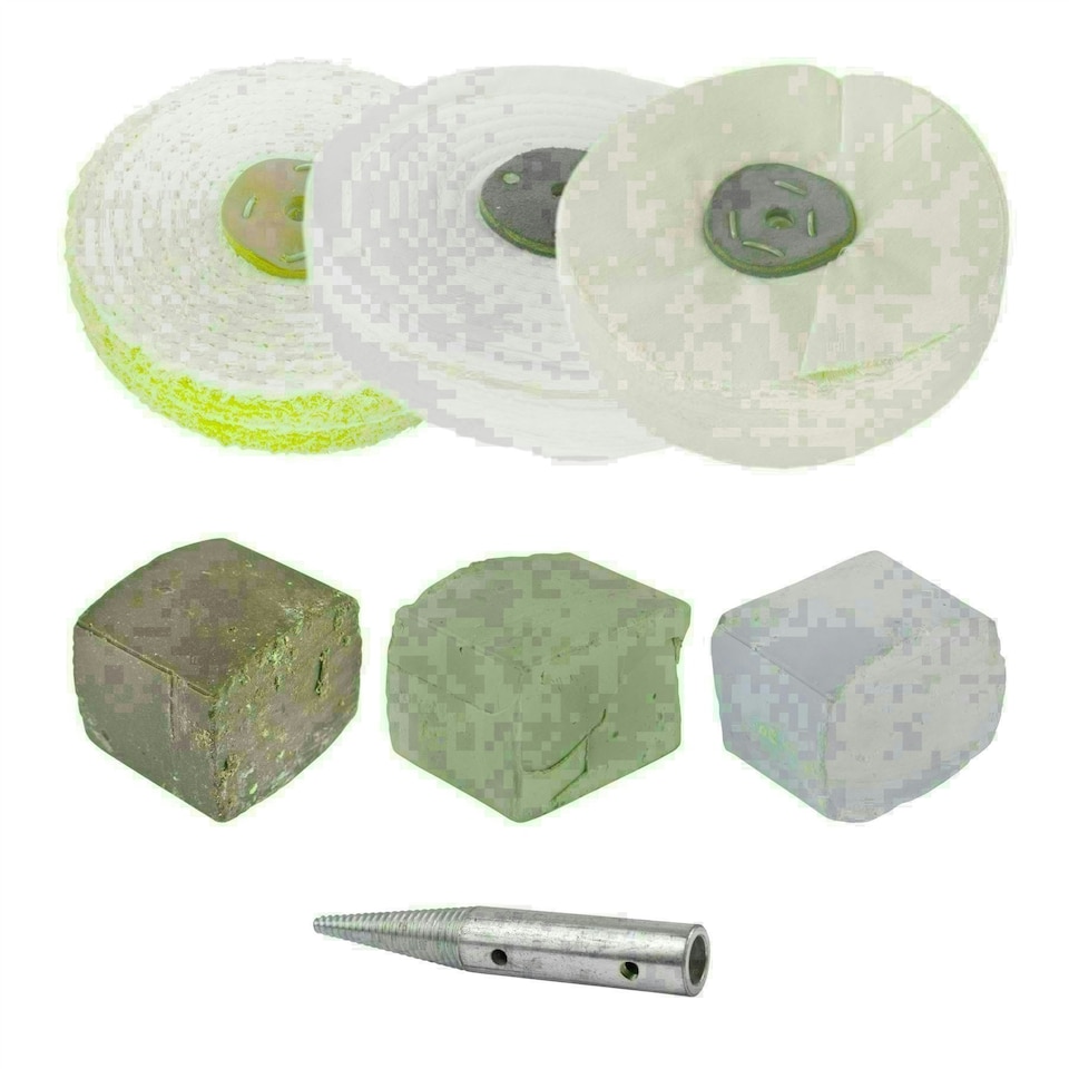 image 1 of 6" x 1" Conversion Polishing Mop Kit For 1/2 HP Grinders 3 Mops Compounds Spindle