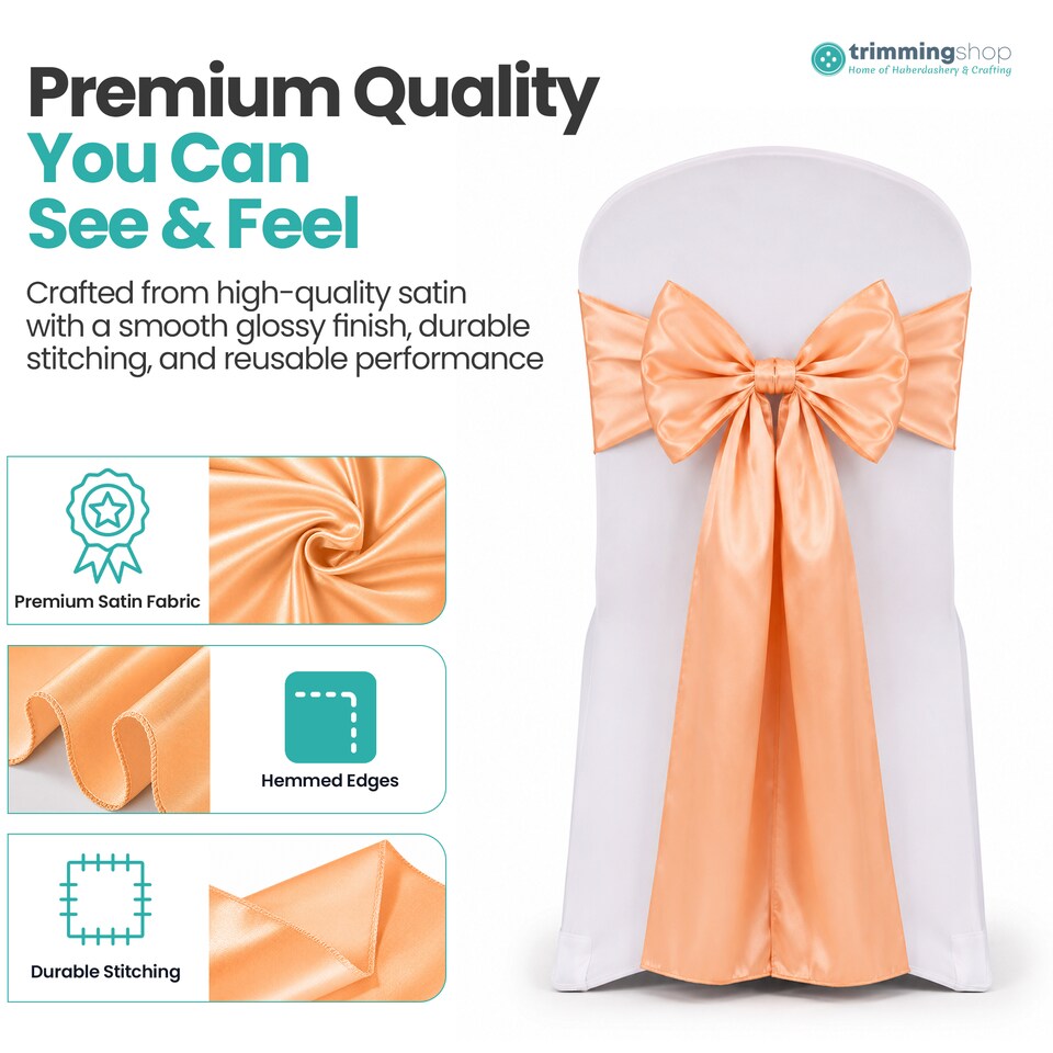image 1 of 7"x108" Satin Chair Sash, Chair Sashes Hammed Edges Bow Tie - 25pcs