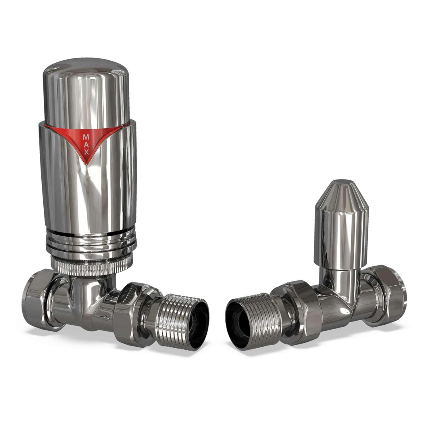 Derry Bold Straight Thermostatic Radiator Valve & Lockshield - Chrome - 10mm