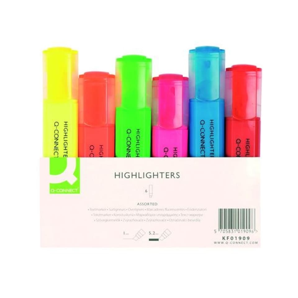 image 1 of Pack of 6 Q-Connect Assorted Highlighter Pens