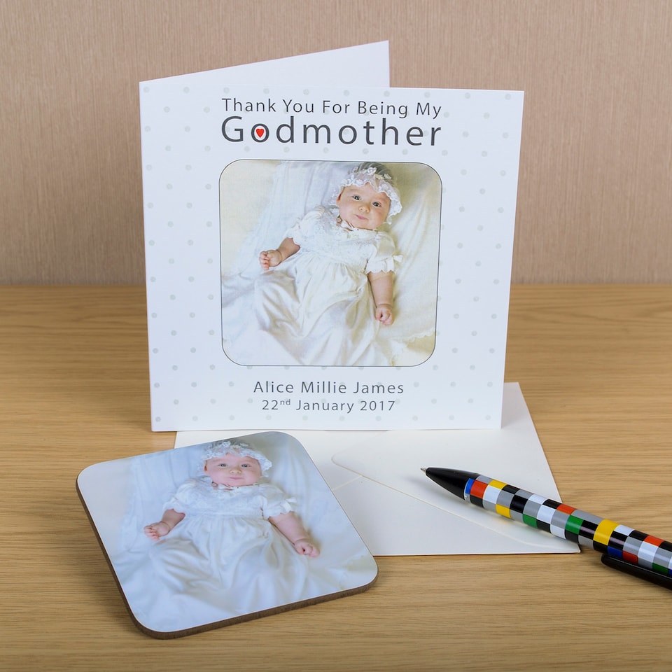 image 1 of Personalised Godparents Photo Upload Coaster Card Godmother Thank You