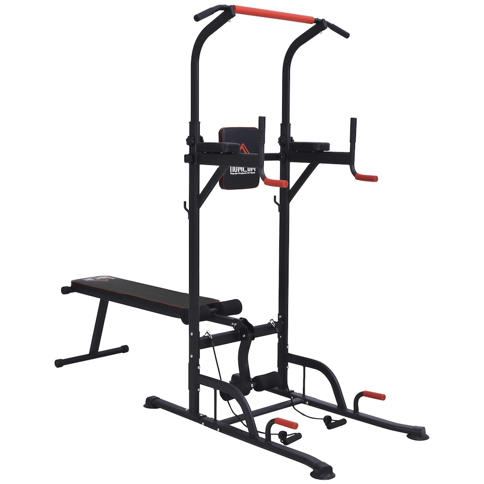 image 1 of HOMCOM Multifunction Home Workout Station Tower Steel Frame w/ Bench