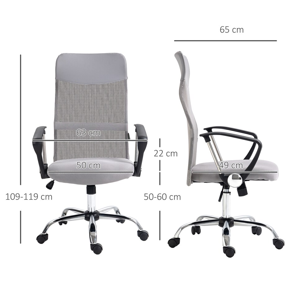 image 1 of HOMCOM Mesh Office Chair, High Back Computer Desk Chair, Swivel Chair with Height Adjustable, for Home, Light Grey