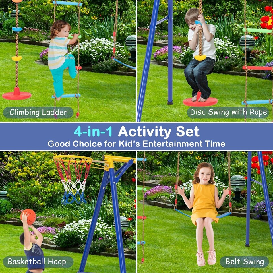 image 1 of COSTWAY 300 kg Heavy Duty Swing Set Backyard 4-in-1 Kids Swing Set Outdoor Playset
