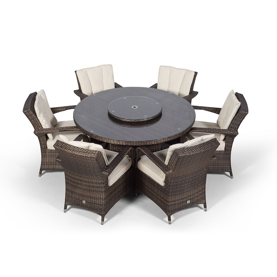 image 1 of Arizona Round 6 Seater Rattan Patio Dining Set | Brown | Brown