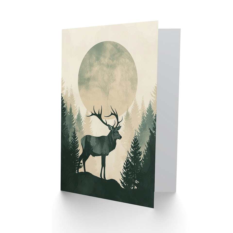 image 1 of Stag By Full Moon Abstract Forest Woodland Him Birthday Card
