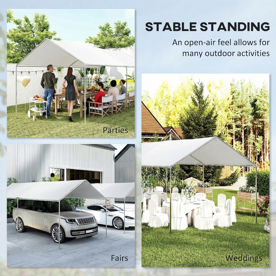 image 1 of Outsunny 2-Rooms Outdoor Carport Galvanized Steel Frame Tent UV Resistant White | White