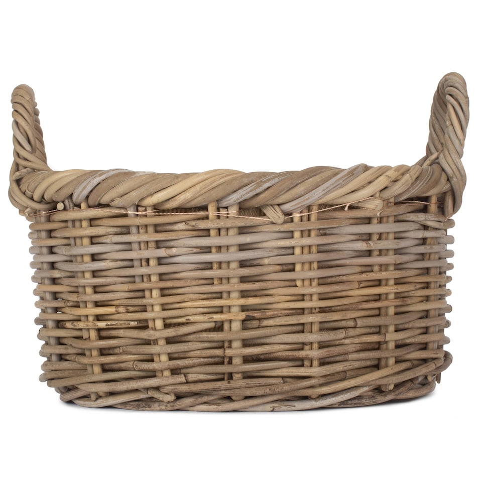 image 1 of Small Oval Rattan Storage Basket With Cordura Lining