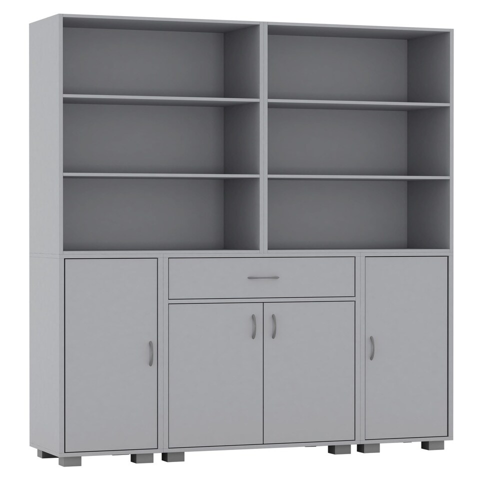 image 1 of Multi-Compartment Cabinet with 3-Tier Bookshelves and 1-Drawer Grey | Unit Colour: Grey